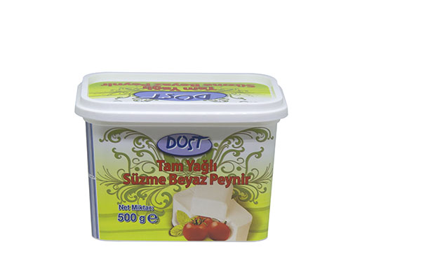 IML Etiketli, Plastik Dikdörtgen Süzme Peynir Ambalajı, Krem Peynir Ambalajı, 580cc/600cc