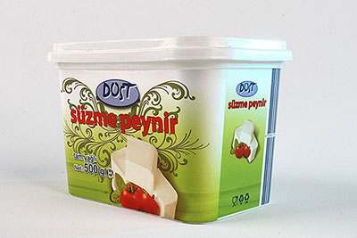 IML Etiketli, Plastik Dikdörtgen Süzme Peynir Ambalajı, Krem Peynir Ambalajı, 580cc/600cc